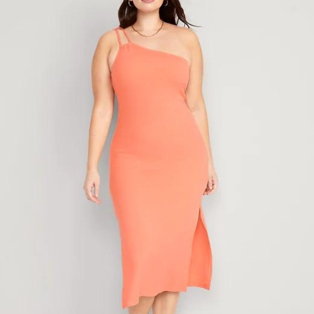 Old Navy Fitted One-Shoulder Double-Strap Rib-Knit Midi Dress for Women New - Picture 4 of 7